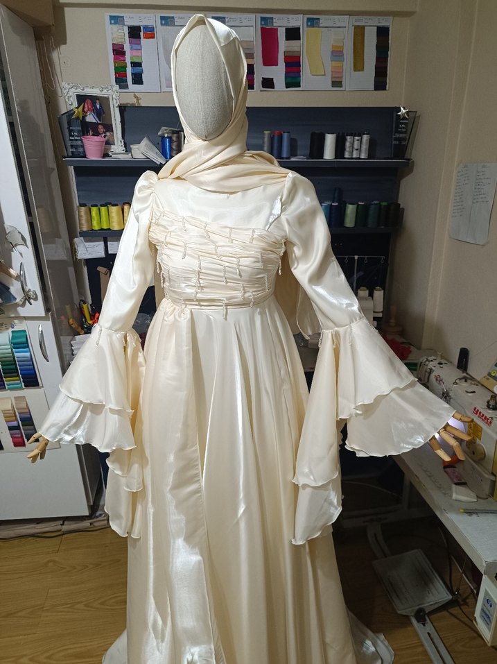 Uzun Beyaz Vintage Gelinlik - Görsel 4