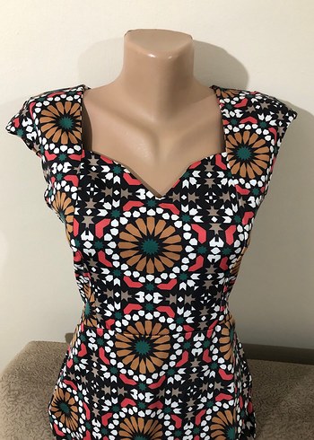 Boncuk İşlemeli Uzun Desenli Kadın Kalem Elbise - Görsel 10