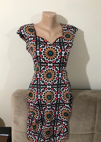 Boncuk İşlemeli Uzun Desenli Kadın Kalem Elbise - Görsel 9