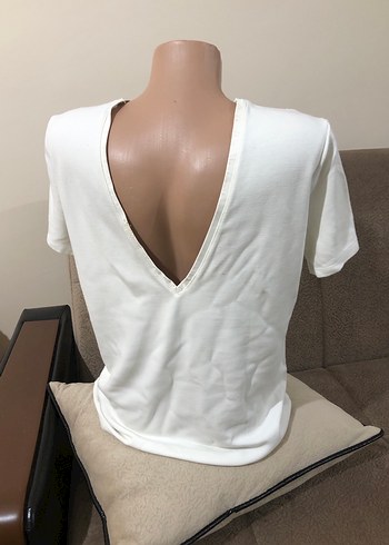 Düğmeli Baskılı Beyaz Kadın Tişört - Görsel 6