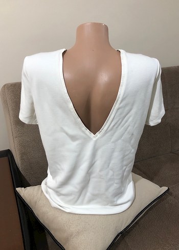 Düğmeli Baskılı Beyaz Kadın Tişört - Görsel 5