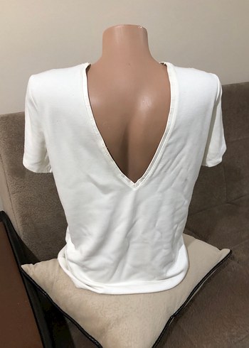 Düğmeli Baskılı Beyaz Kadın Tişört - Görsel 7