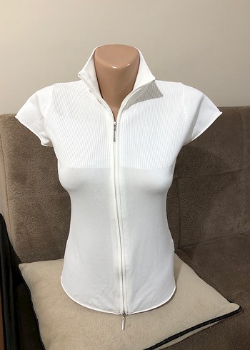 Beyaz Yarım Kollu Fermuarlı Mini Yelek - Görsel 4