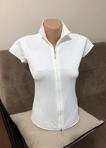 Beyaz Yarım Kollu Fermuarlı Mini Yelek - Görsel 5