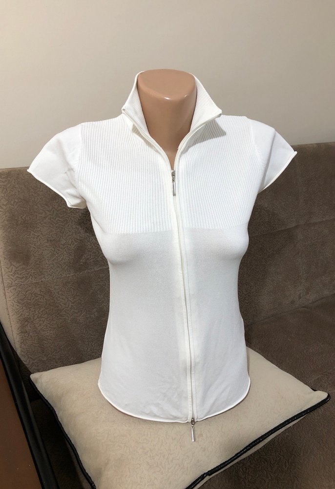 Beyaz Yarım Kollu Fermuarlı Mini Yelek - Görsel 5