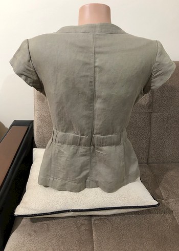 Keten Kumaşlı Kemerli Kısa Kollu Kadın Ceket - Görsel 7