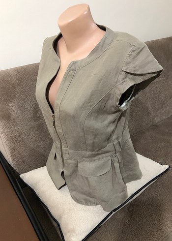 Keten Kumaşlı Kemerli Kısa Kollu Kadın Ceket - Görsel 12