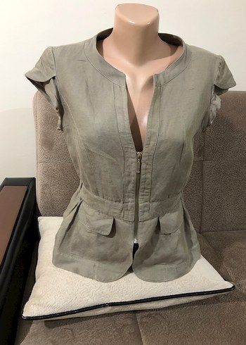 Keten Kumaşlı Kemerli Kısa Kollu Kadın Ceket - Görsel 6