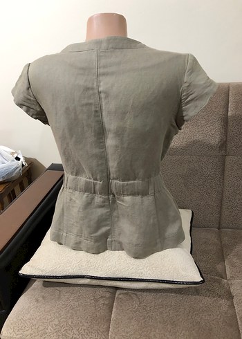 Keten Kumaşlı Kemerli Kısa Kollu Kadın Ceket - Görsel 9