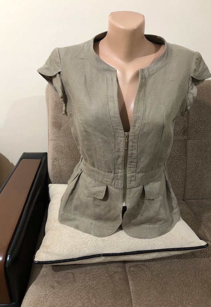 Keten Kumaşlı Kemerli Kısa Kollu Kadın Ceket - Görsel 4