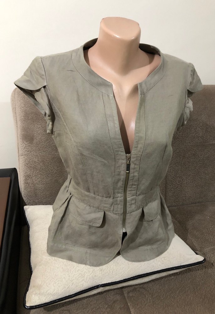 Keten Kumaşlı Kemerli Kısa Kollu Kadın Ceket - Görsel 3