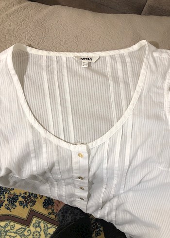 Düğmeli Beyaz Pamuklu Bohem Mini Bluz - Görsel 14