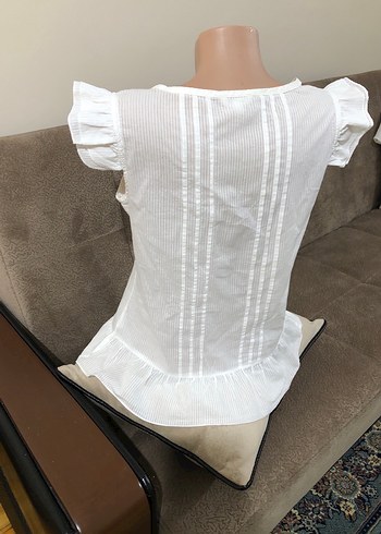 Düğmeli Beyaz Pamuklu Bohem Mini Bluz - Görsel 7