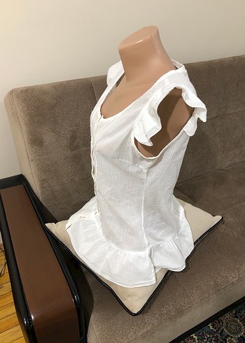 Düğmeli Beyaz Pamuklu Bohem Mini Bluz - Görsel 11