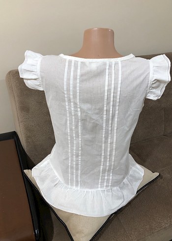 Düğmeli Beyaz Pamuklu Bohem Mini Bluz - Görsel 9