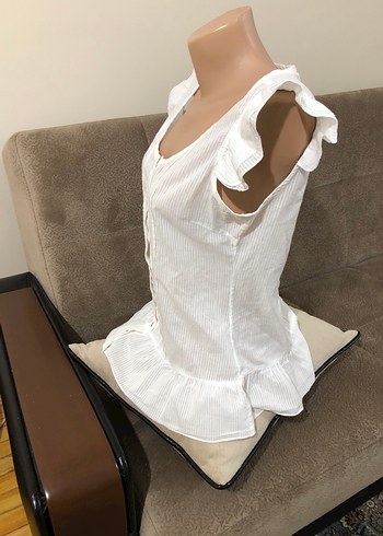 Düğmeli Beyaz Pamuklu Bohem Mini Bluz - Görsel 12