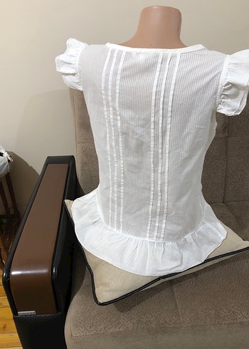 Düğmeli Beyaz Pamuklu Bohem Mini Bluz - Görsel 8