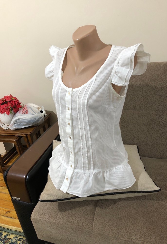 Düğmeli Beyaz Pamuklu Bohem Mini Bluz - Görsel 4