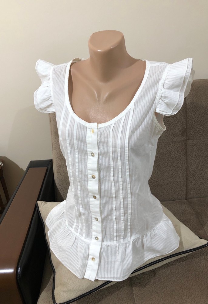 Düğmeli Beyaz Pamuklu Bohem Mini Bluz - Görsel 5