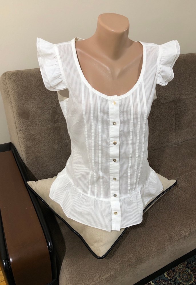 Düğmeli Beyaz Pamuklu Bohem Mini Bluz - Görsel 2