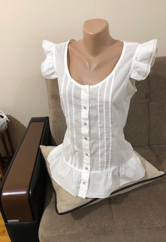 Düğmeli Beyaz Pamuklu Bohem Mini Bluz - Görsel 3