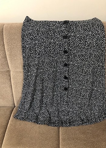 Düğmeli Siyah Puantiyeli Midi Etek - Görsel 7