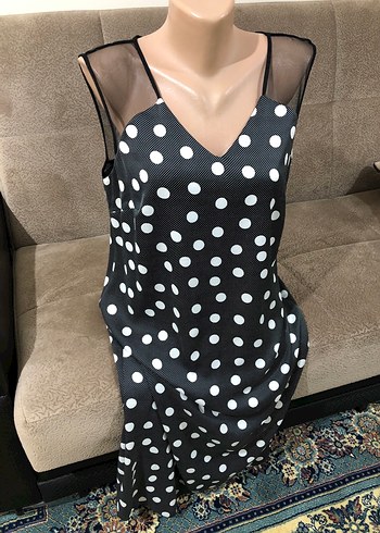 Zincir Detaylı Puantiyeli Siyah Uzun Elbise - Görsel 17