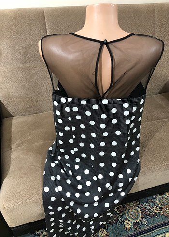 Zincir Detaylı Puantiyeli Siyah Uzun Elbise - Görsel 20