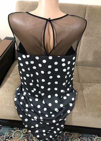 Zincir Detaylı Puantiyeli Siyah Uzun Elbise - Görsel 19