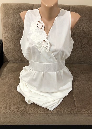 Nakışlı ve Pilili Beyaz Keten Uzun Elbise - Görsel 14