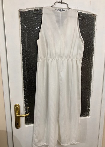 Nakışlı ve Pilili Beyaz Keten Uzun Elbise - Görsel 6