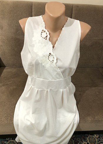 Nakışlı ve Pilili Beyaz Keten Uzun Elbise - Görsel 15