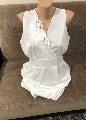 Nakışlı ve Pilili Beyaz Keten Uzun Elbise - Görsel 12