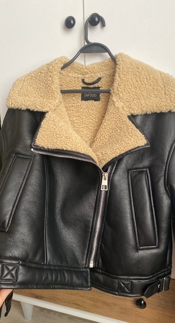 Kürk Detaylı Kahverengi Deri Ceket - Görsel 2