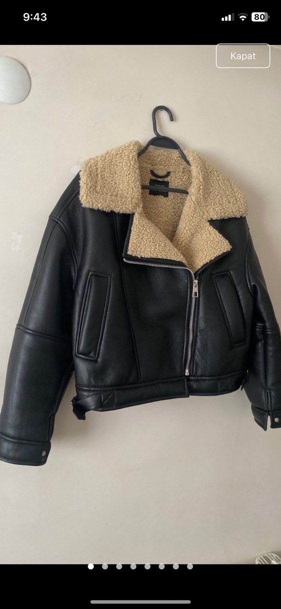 Kürk Detaylı Siyah Deri Kadın Ceket - Görsel 3