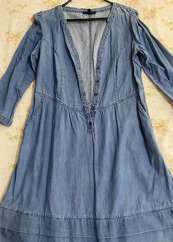 Mavi Jeans Düğmeli V Yakalı Midi kot elbise