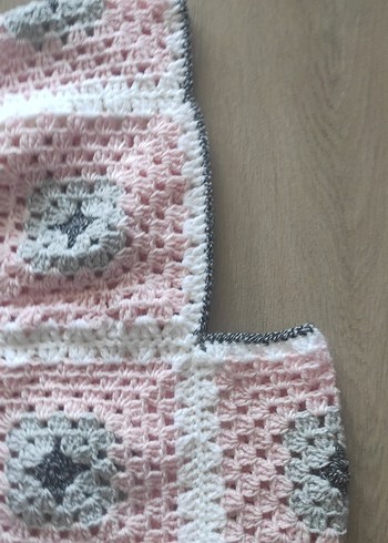 Pembe Gri Nakışlı Örgü balaklava - Görsel 3