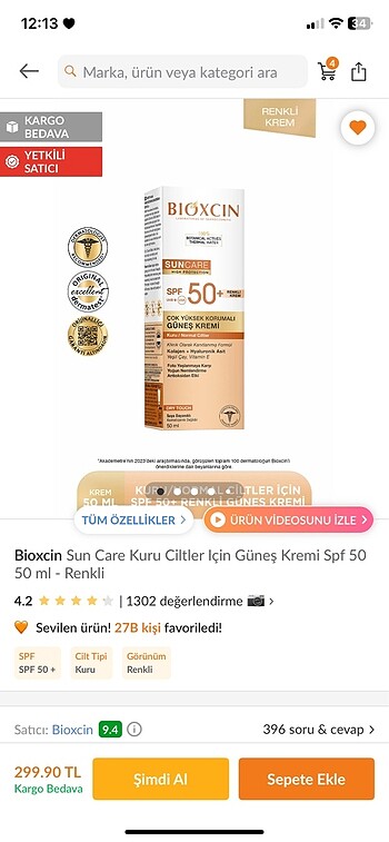 Bioxcin güneş kremi renksiz