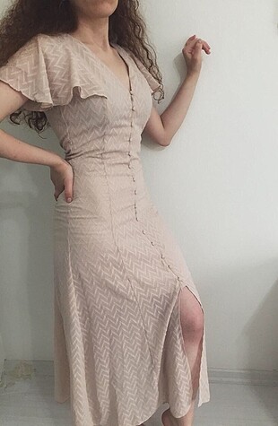 Zara PUDRA RENK elbise