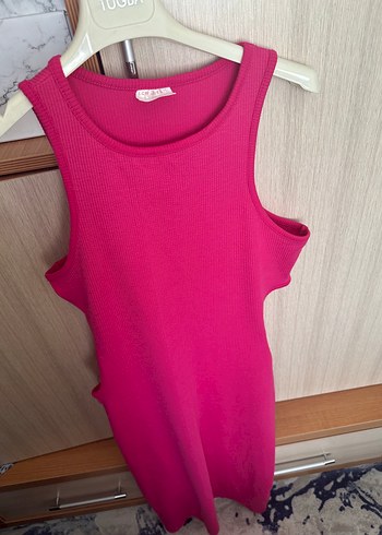 Pembe Kolsuz Midi Triko Elbise