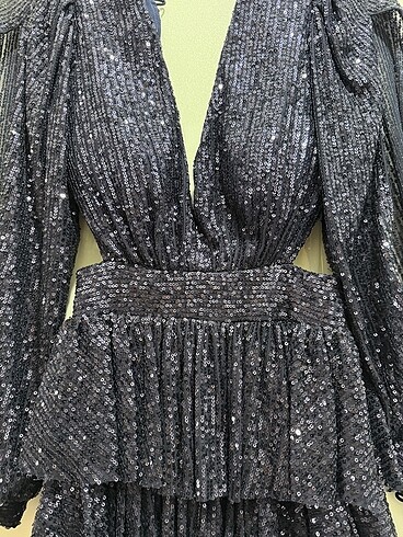 Lacivert payetli abiye elbise - Görsel 3