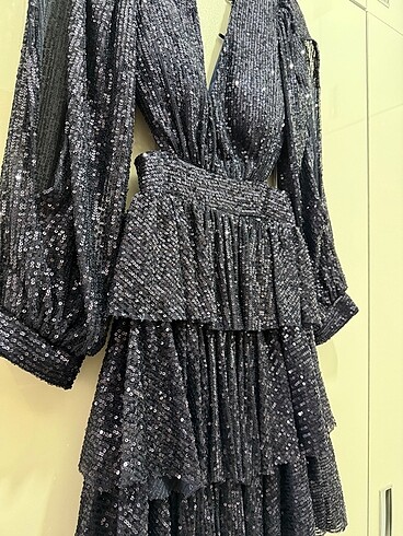 Lacivert payetli abiye elbise - Görsel 6