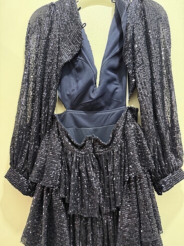 Lacivert payetli abiye elbise - Görsel 7