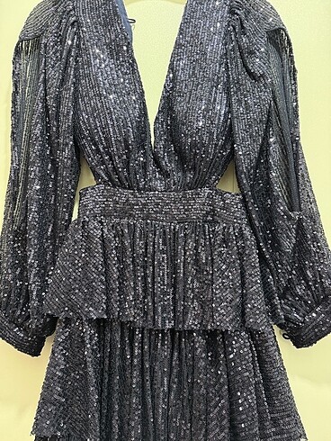 Lacivert payetli abiye elbise - Görsel 5