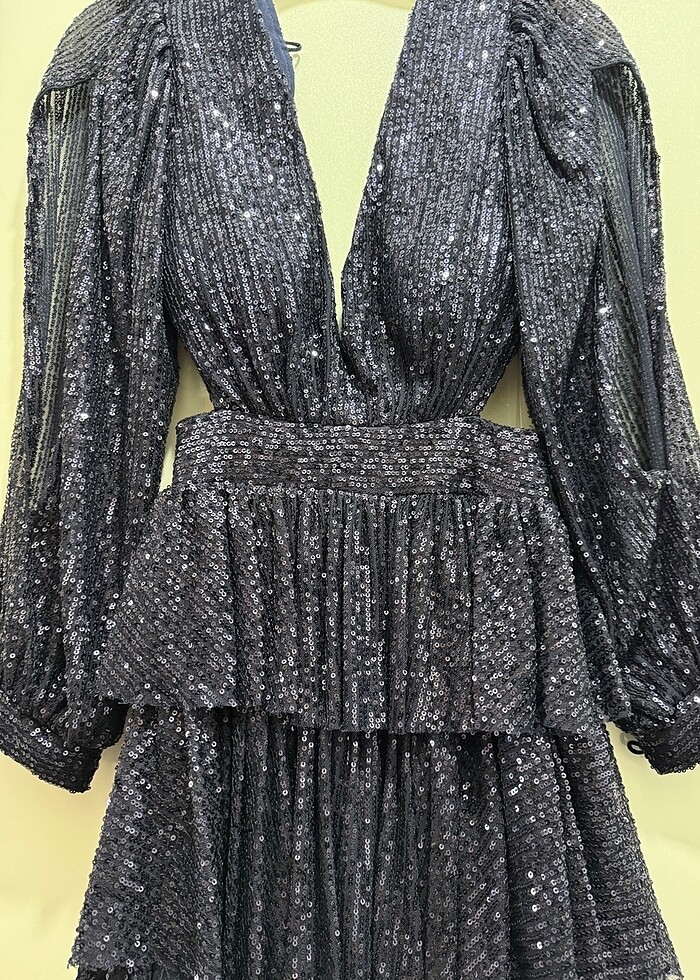 Lacivert payetli abiye elbise - Görsel 5