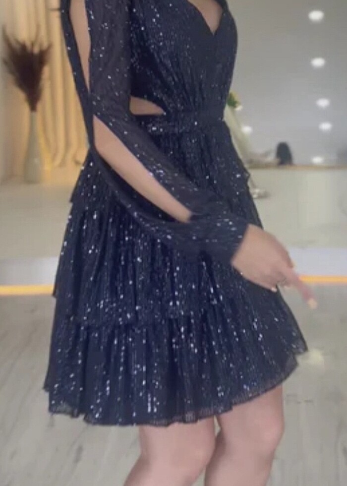 Lacivert payetli abiye elbise - Görsel 2