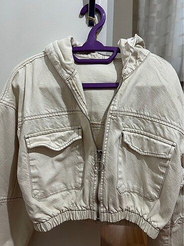 krem rengi jean ceket crop