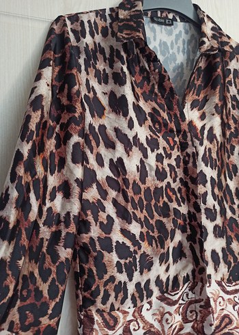 36 Beden kahverengi Renk leopar Desenli Kadın Bluz