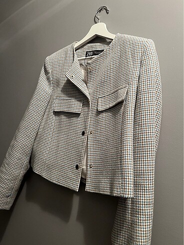 Kareli crop blazer ceket