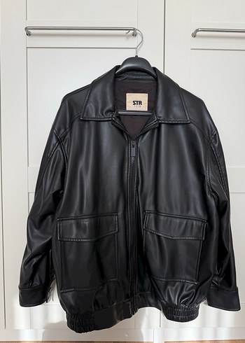 Y2K Stradivarius Kadın Siyah Deri Ceket